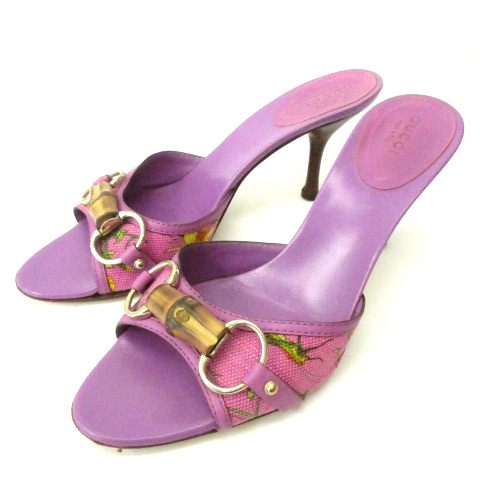 グッチ GUCCI サンダル ミュール フローラ 花柄 ホースビット バンブー 