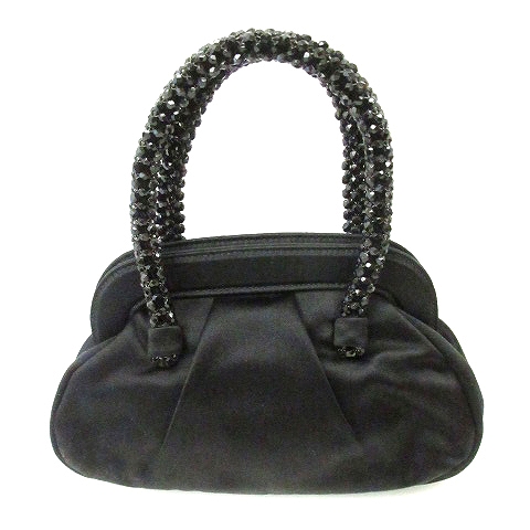 プラダ PRADA 美品 ミニ ハンドバッグ がま口 三角ロゴプレート シルク 