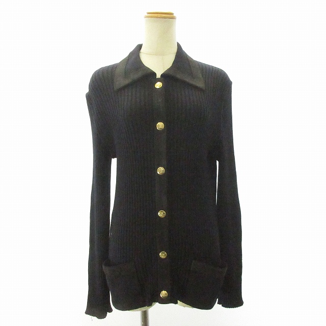 セリーヌ CELINE ヴィンテージ リブ ニット カーディガン 襟付き  