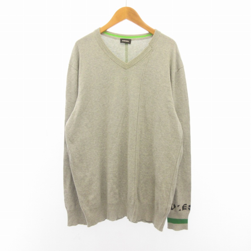 ディーゼル DIESEL 袖ロゴ セーター ニット グレー L □GY09 メンズ 