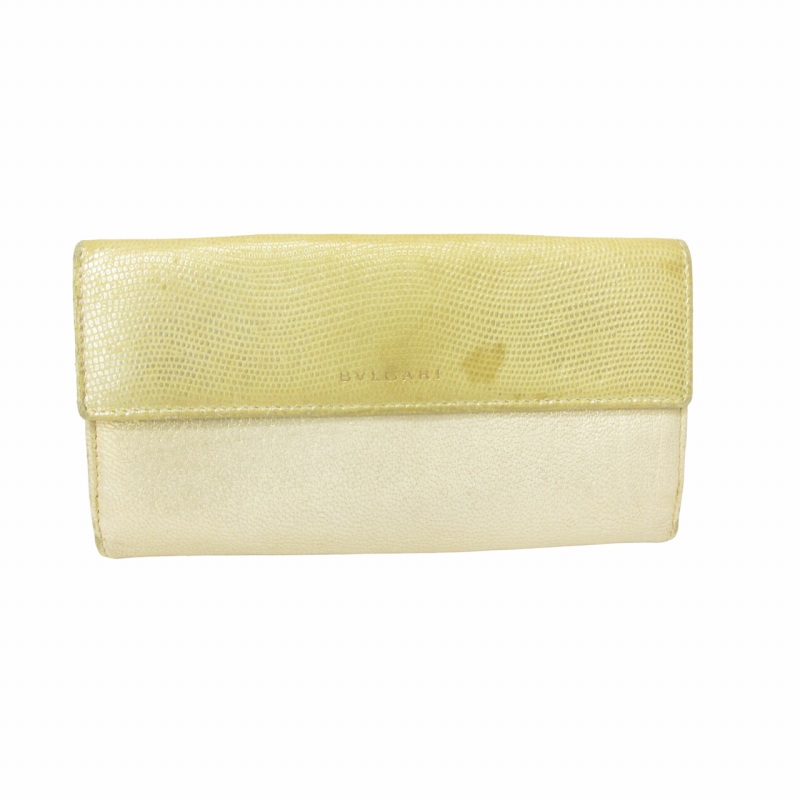 ブルガリ BVLGARI 長財布 ロングウォレット 札入れ ラメ ロゴ刻印 黄 