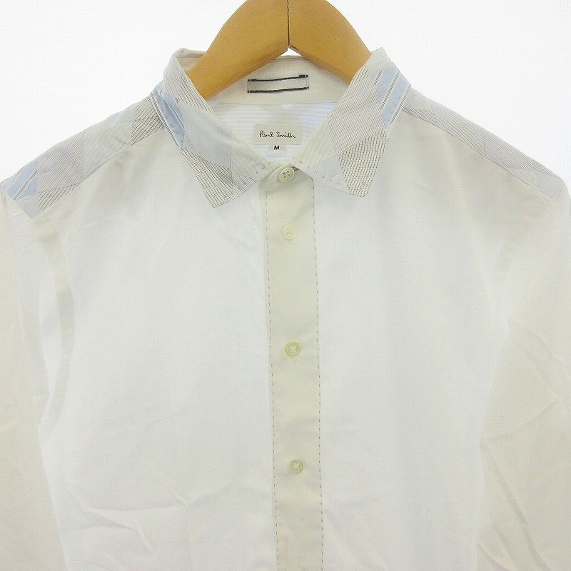 ポールスミス PAUL SMITH パッチワーク シャツ ボーダー チェック ポールスミス Paul Smith ボーダー ドレスシャツ メンズ M ホワイト