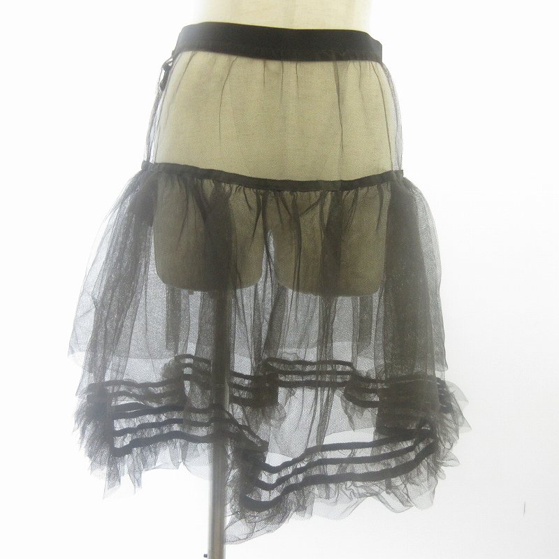 フォクシー FOXEY ひざ丈 スカート シアー シースルー フリル ウエスト  