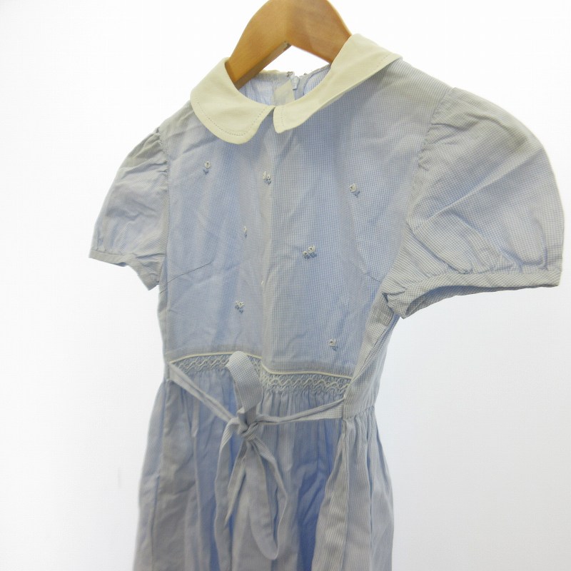 ファミリア Familiar ワンピース 半袖 チェック 青 ブルー 130