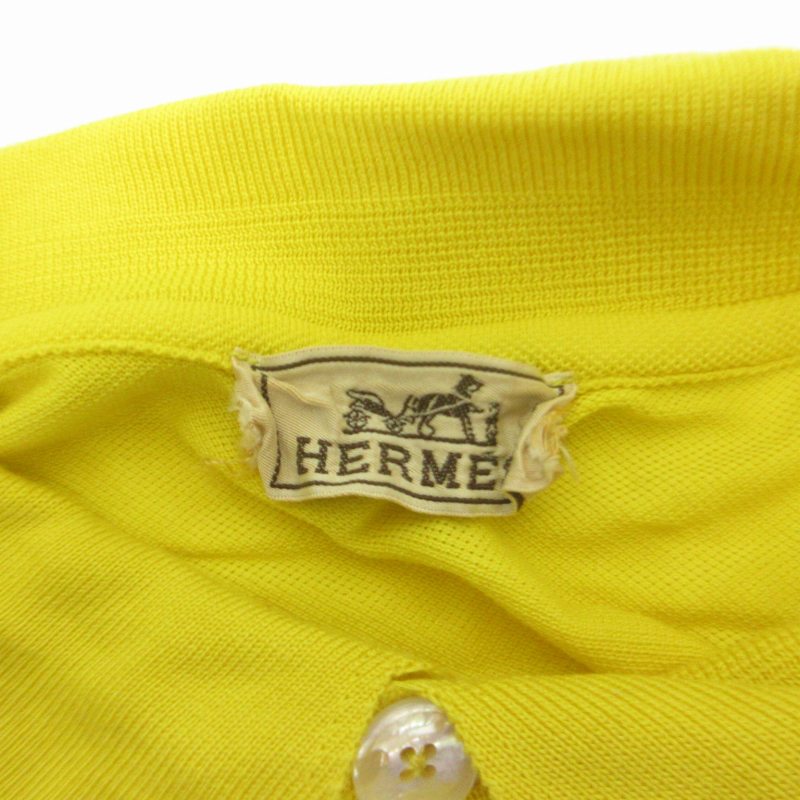 エルメス HERMES ロゴ刺繍 ポロシャツ カットソー 半袖 黄色