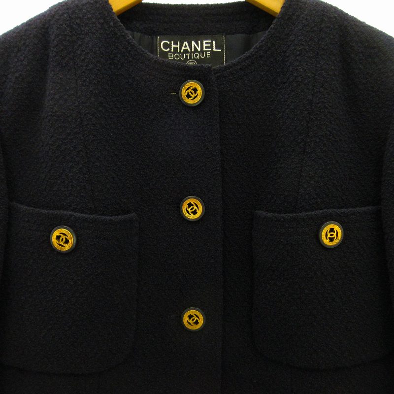 CHANEL 90's VINTAGE ブラックツイードジャケット 金ココボタン