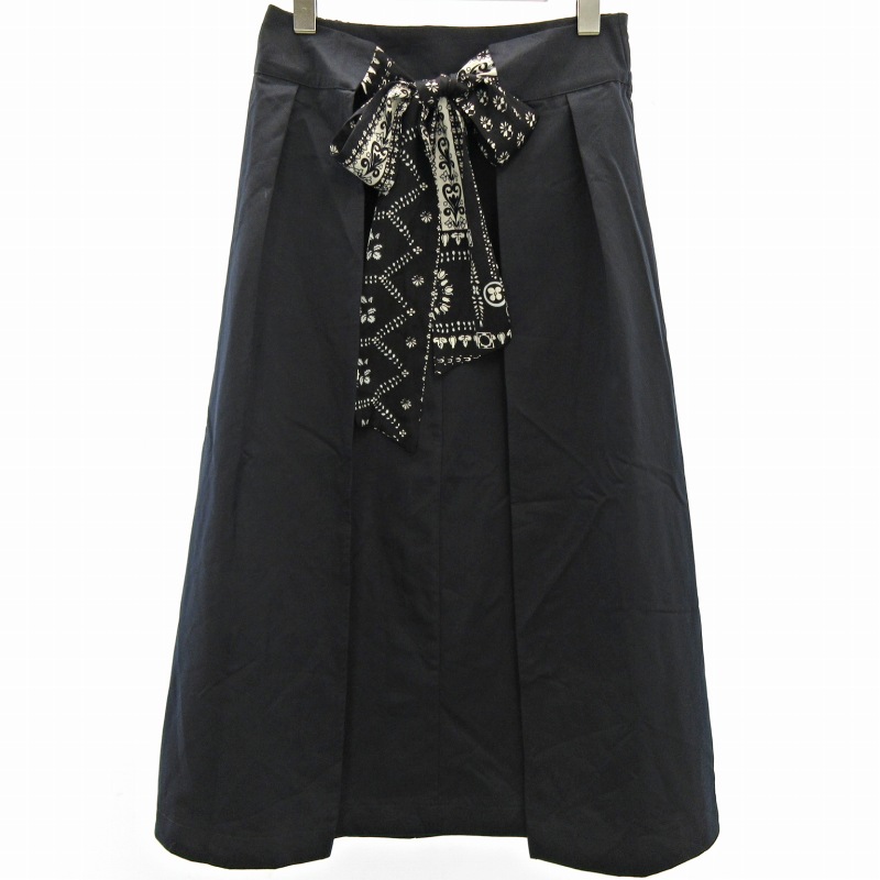 ザラ ZARA スカーフベルト ラップ スカート ロング サイドスリット 紺