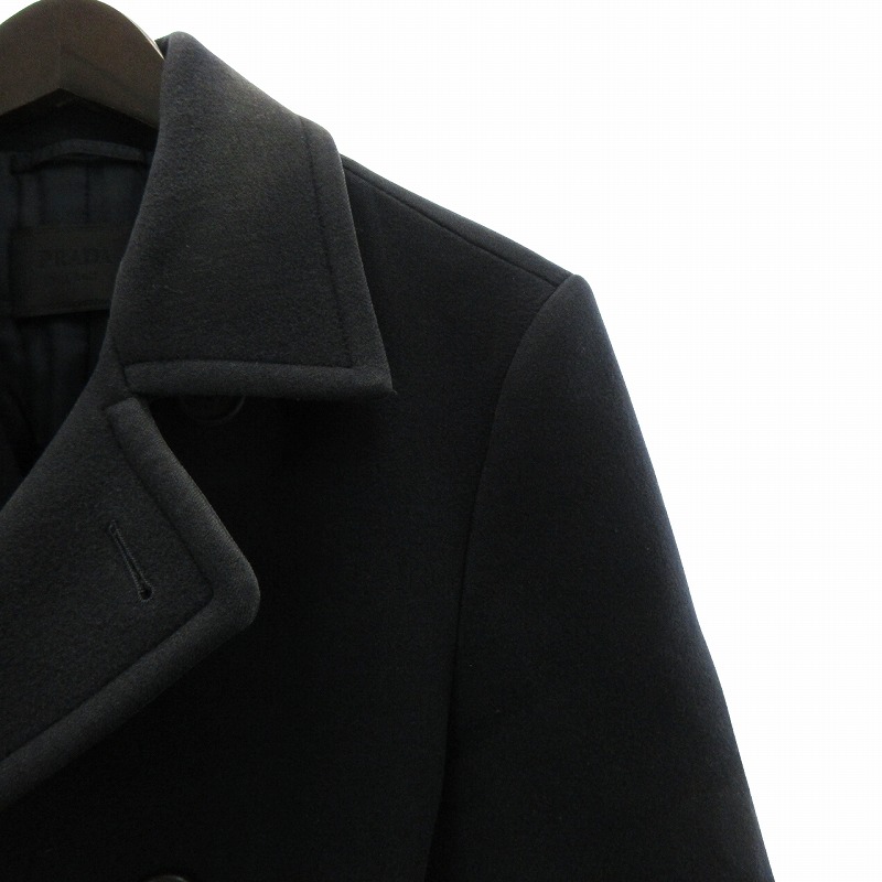 プラダ PRADA ウール Pコート ピーコート ダブル ショート丈 44 紺