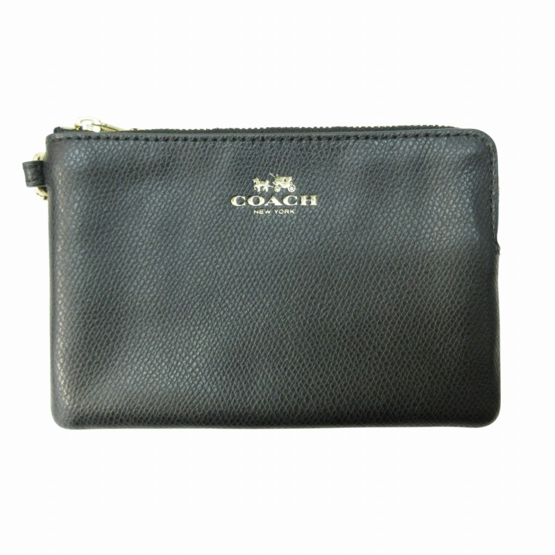 未使用品 コーチ COACH タグ付き ミニ ポーチ ロゴ チャーム レザー 黒 