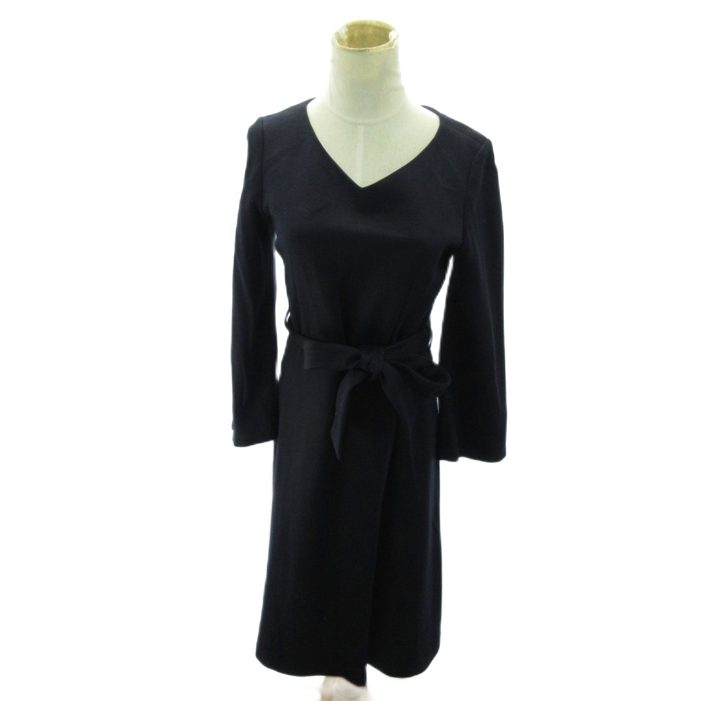 プラステ PLST 近年 ワンピース ウール ベルト 長袖 ロング丈 M 黒 ブラック 0830 レディース