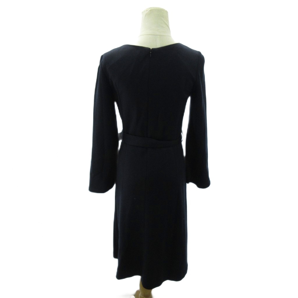 プラステ PLST 近年 ワンピース ウール ベルト 長袖 ロング丈 M 黒 ブラック 0830 レディース