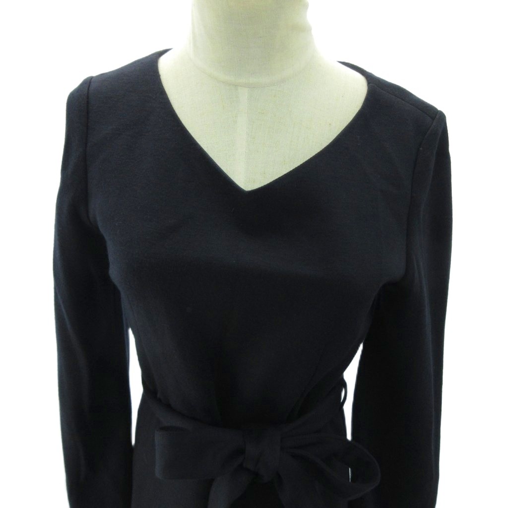 プラステ PLST 近年 ワンピース ウール ベルト 長袖 ロング丈 M 黒 ブラック 0830 レディース