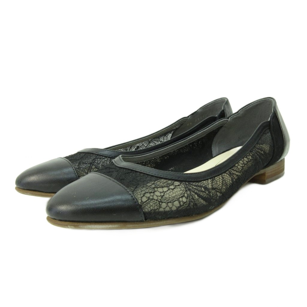 DIANA ダイアナ ブラック 黒 レースフラットシューズ 23.5 DIANA ダイアナ ブラック 黒 レースフラットシューズ 23.5