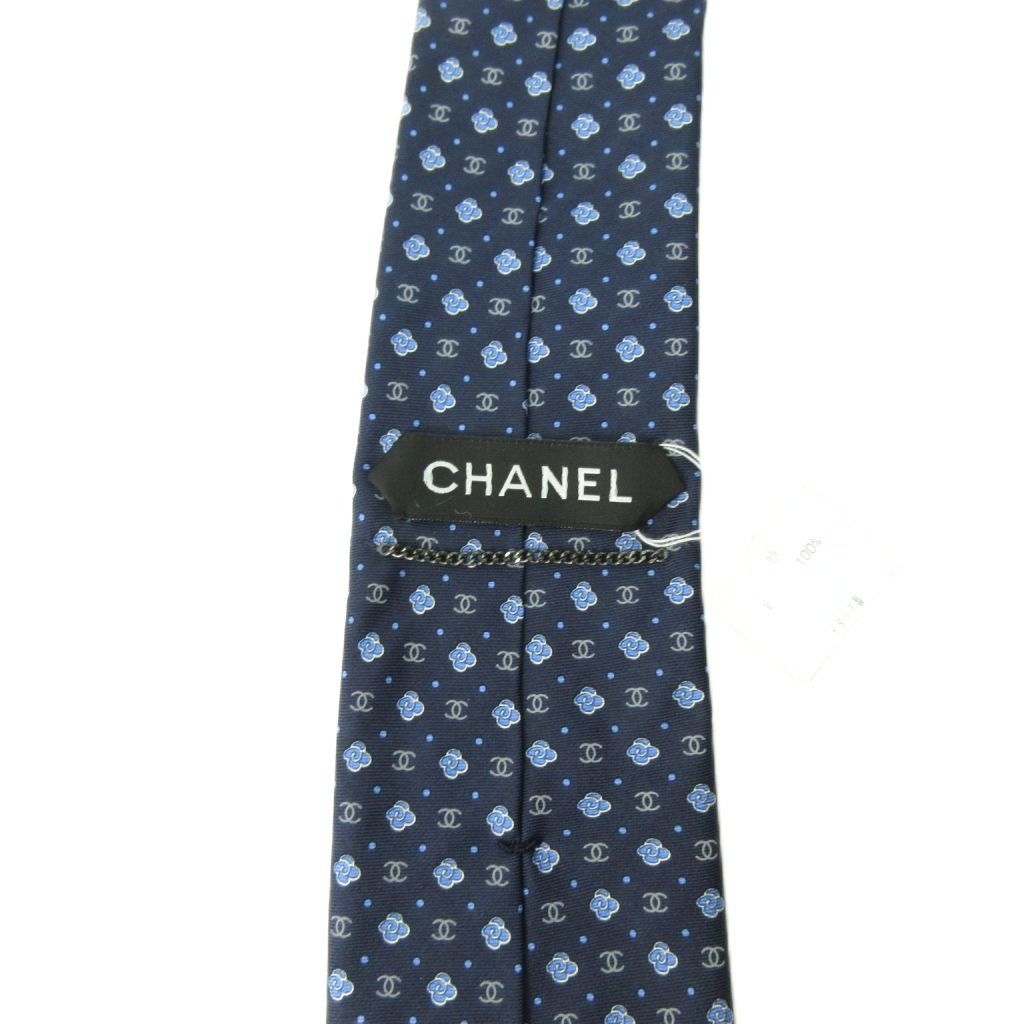 シャネル 高級シルクネクタイ 総柄（天使とココマーク） ブラック