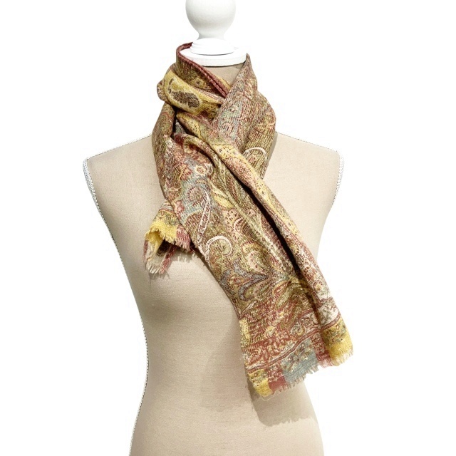 イタリア製 ETRO ウール シルク ペイズリー柄 ストール スカーフ イエロー エトロ ETRO スカーフ ストール ペイズリー柄 ウール シルク混 黄