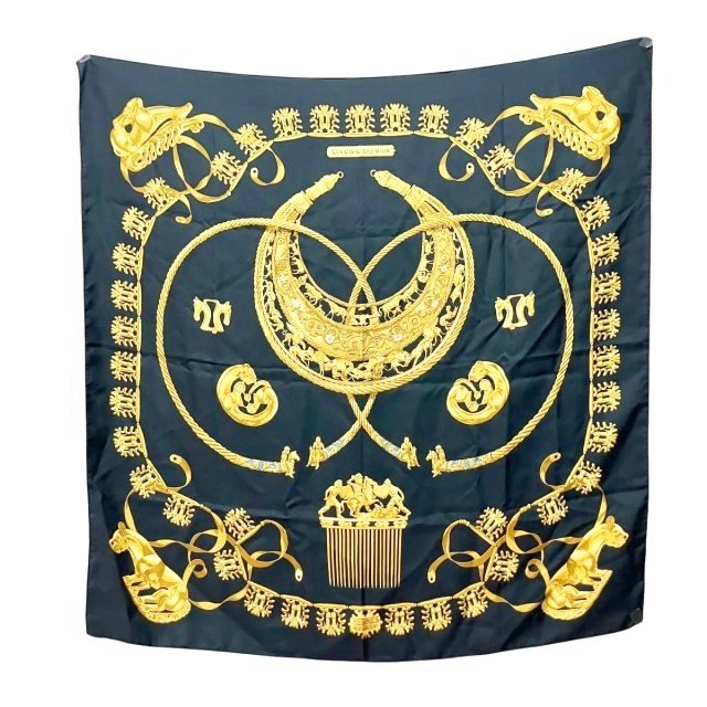 エルメス HERMES 美品 カレ90 スカーフ ストール 黄金の騎士 絹 シルク