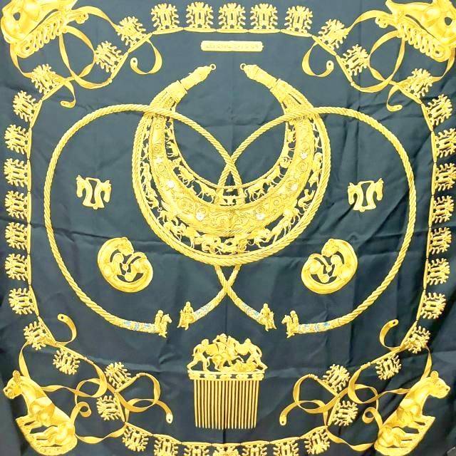 エルメス HERMES 美品 カレ90 スカーフ ストール 黄金の騎士 絹 シルク