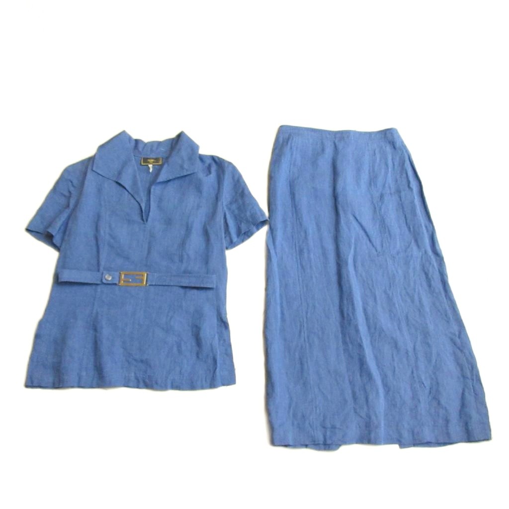 フェンディ FENDI 美品 リネン セットアップ スキッパーシャツ