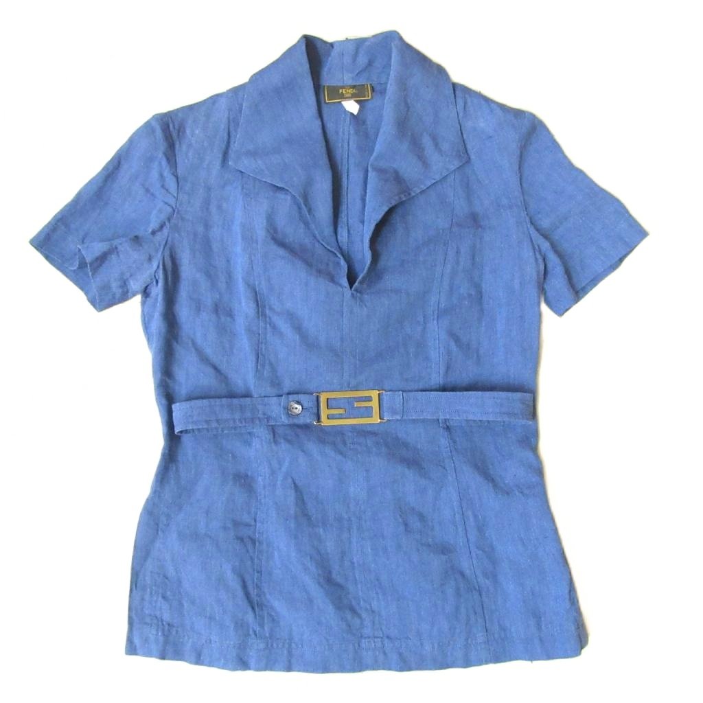 フェンディ FENDI 美品 リネン セットアップ スキッパーシャツ