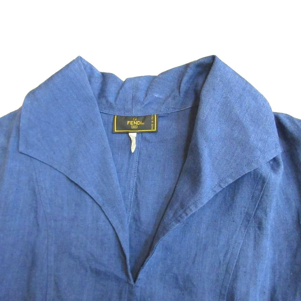 フェンディ FENDI 美品 リネン セットアップ スキッパーシャツ