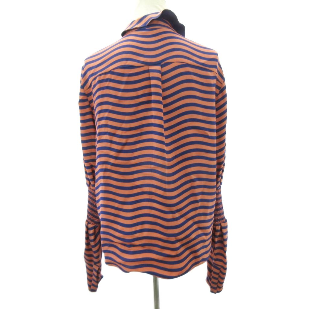 フェンディ FENDI 美品 変形 シルク シャツ ブラウス ボーダー フリル  