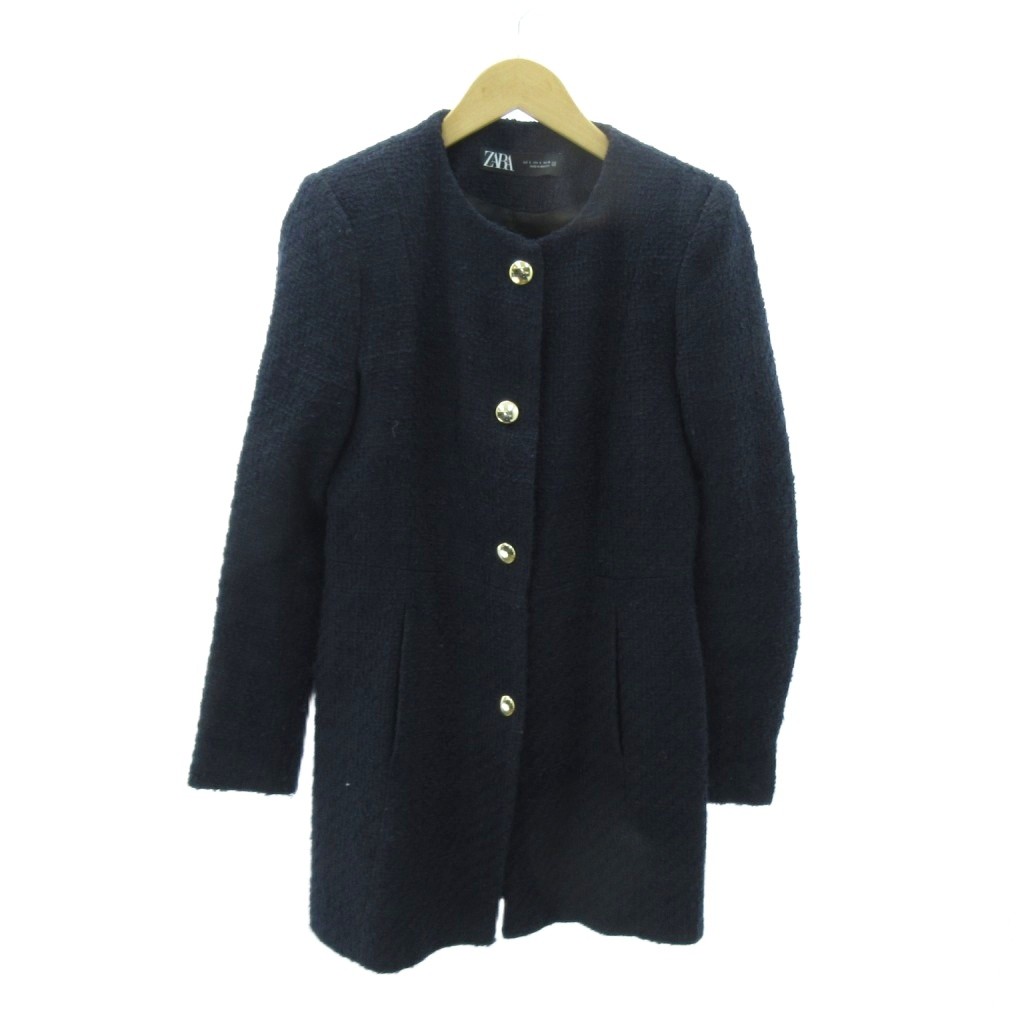 【新品】ZARA ツイードジャケット　スタンドカラー　金ボタン　定価15990円 ザラ ZARA メタリックボタン ツイードジャケット 金釦 S 紺 ネイビー