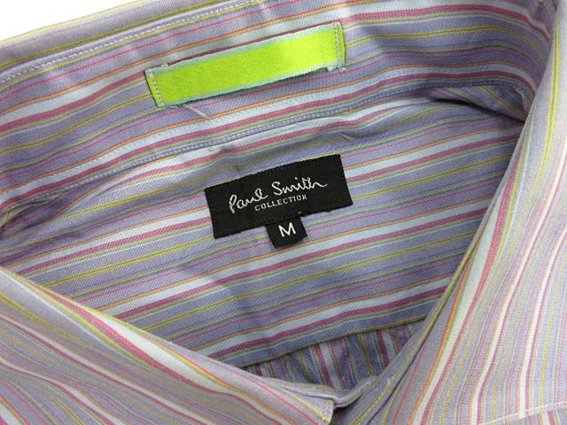 Paul Smith COLLECTIONのバンドカラー長袖ストライプシャツ　M m□ポールスミス/Paul Smith ストライプ柄 長袖シャツ【40】青