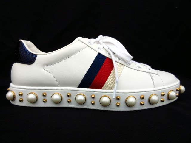 グッチ GUCCI レザースニーカー 17SS Ace エース パール ＆ スタッズ 