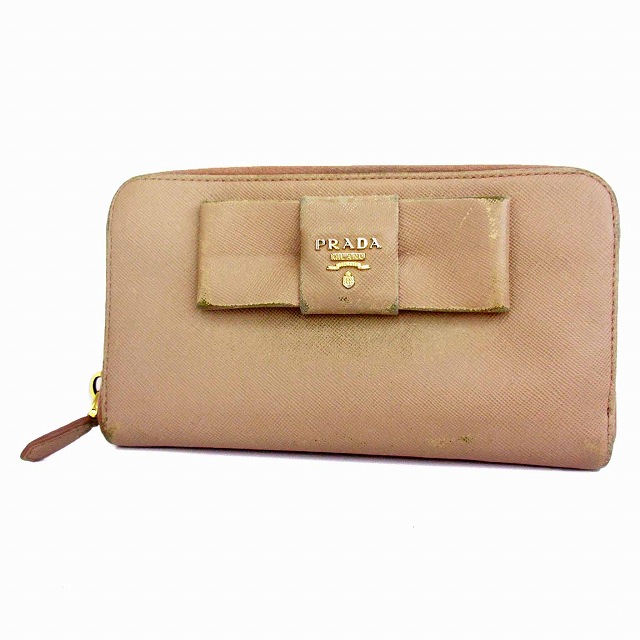 PRADA 動かせる プラダ 長財布 リボン ラウンド ピンク ベージュ