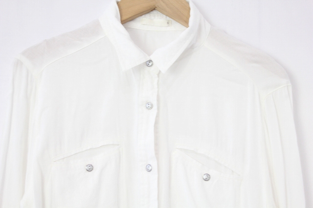 ジーユー Gu シャツ ワンピース 薄手 スリット 無地 マキシ ロング丈 長袖 S ホワイト 白 Vv 春秋 レディース 124 ベクトルパーク