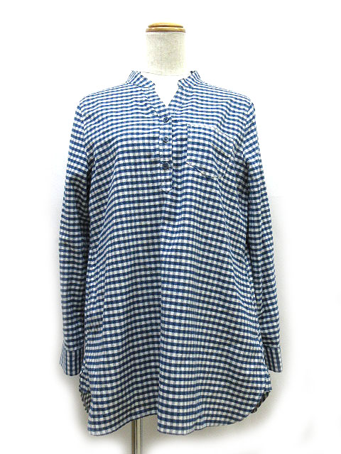 ホワイトベリー White Berry シャツ 長袖 ノーカラー チェック柄 青 ブルー 白 ホワイト Mh レディース 125 ベクトルパーク