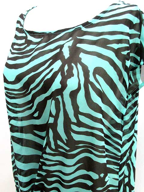 22オクトーブル 22 Octobre ワンピース チュニック ミニ 半袖 透け ゼブラ柄 ミント 茶 ブラウン 4 春夏 中古 126 ベクトルパーク