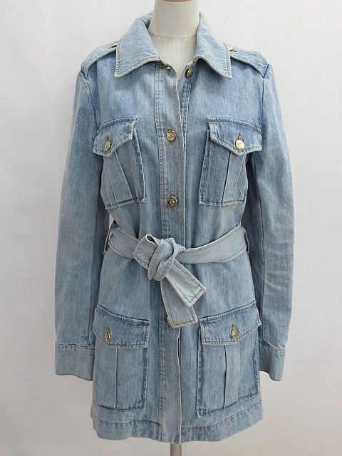 クロエ CHLOE デニム コート ジャケット ロゴボタン 水色 34 
