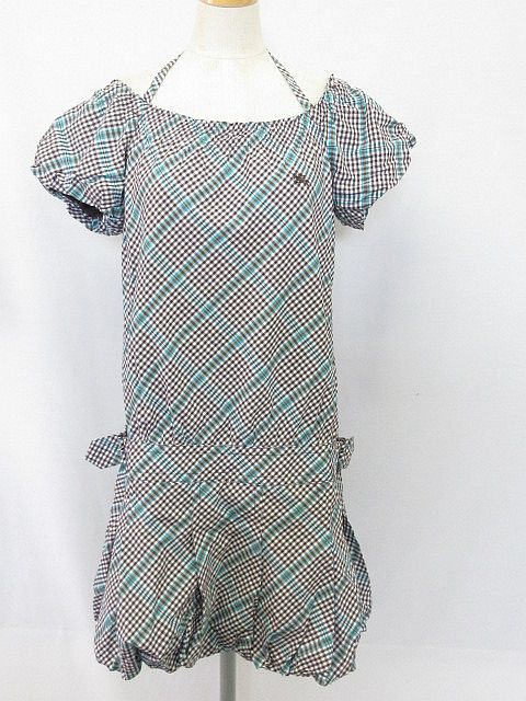 バーバリーブルーレーベル Burberry Blue Label 半袖 ノバチェック ワンピース バルーン 切替 青 茶 36 レディース 126 ベクトルパーク