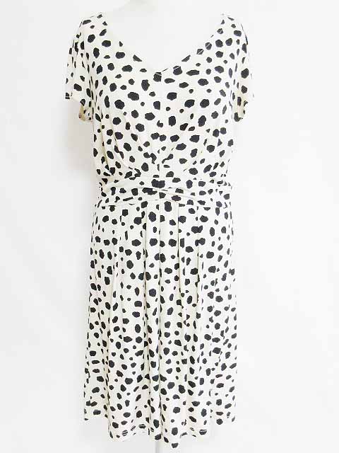 ナチュラルビューティーベーシック Natural Beauty Basic ワンピース チュニック 膝丈 半袖 アニマル柄 ダルメシアン Vネック ベージュ M レディース 126 ベクトルパーク