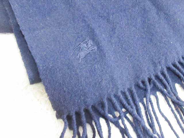 バーバリーズ Burberrys マフラー フリンジ ウール 100 ロゴ 無地 ネイビー 紺 メンズ レディース 126 ベクトルパーク