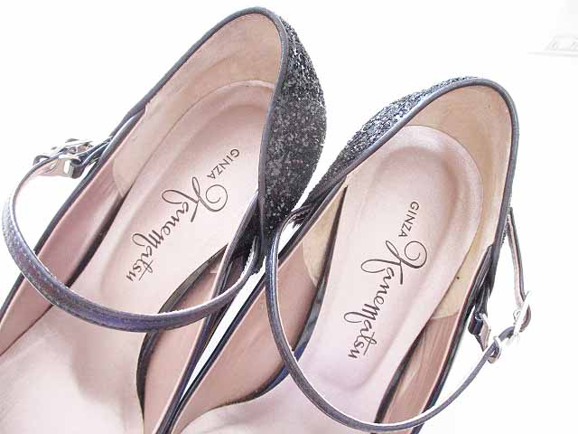 銀座かねまつ Ginza Kanematsu パンプス ヒール ラウンドトゥ プラットフォーム ストラップ スパンコール 冠婚葬祭 結婚式 黒 231 2 23 5 レディース 126 ベクトルパーク