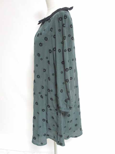 アースミュージック エコロジー Earth Music Ecology ワンピース チュニック 7分袖 花柄 膝丈 緑 F レディース 126 ベクトルパーク