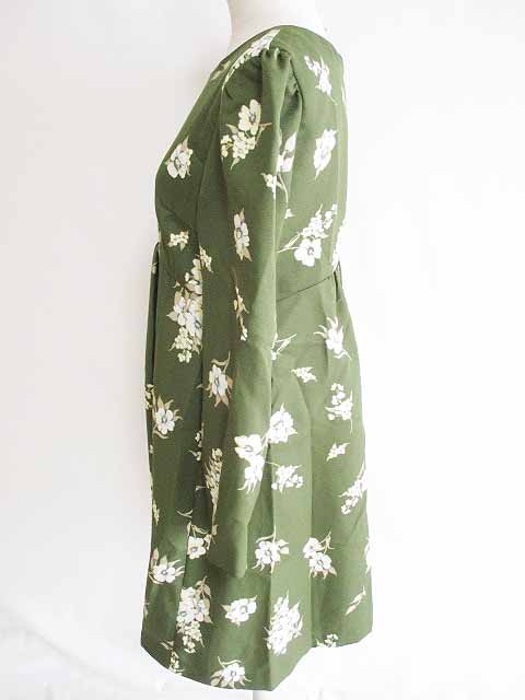 アースミュージック エコロジー Earth Music Ecology ワンピース チュニック 長袖 膝丈 クルーネック 花柄 カーキ 緑 M レディース 126 ベクトルパーク