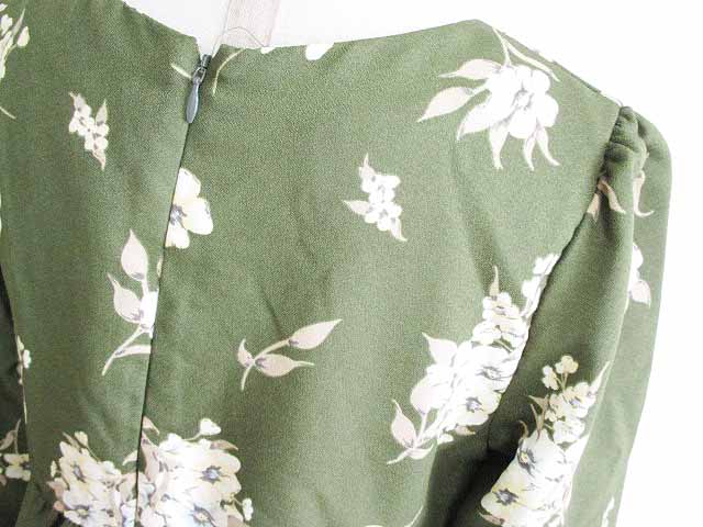 アースミュージック エコロジー Earth Music Ecology ワンピース チュニック 長袖 膝丈 クルーネック 花柄 カーキ 緑 M レディース 126 ベクトルパーク