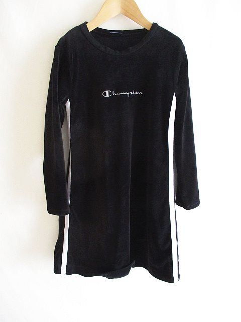 チャンピオン Champion キッズ ワンピース ライン ロゴ ミディ 黒 130 キッズ 126 ベクトルパーク