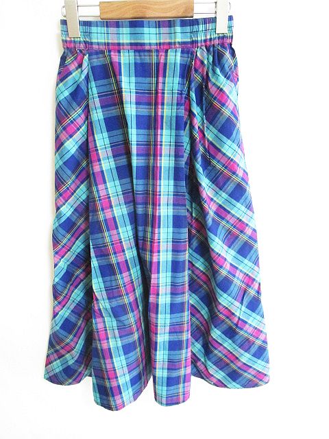 アースミュージック エコロジー Earth Music Ecology ロング チェックスカート フレア マルチ 青 F レディース 126 ベクトルパーク