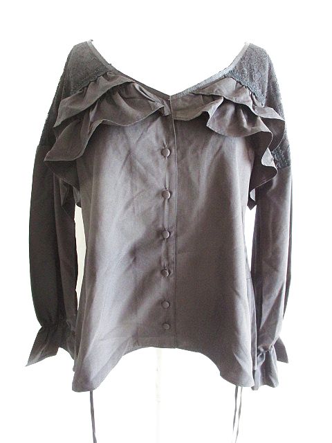 アクシーズファム Axes Femme ボートネック ブラウス 長袖 レース フリル 黒 M レディース 126 ベクトルパーク