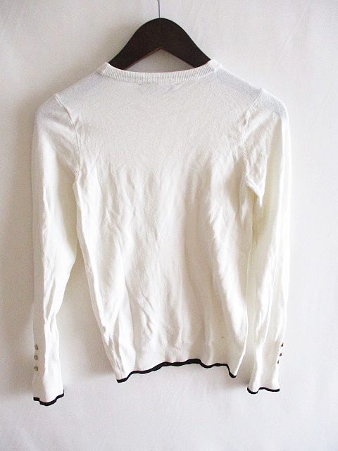 ザラ ZARA 長袖 薄手 ニット カットソー 袖ボタン 白 S レディース 126 
