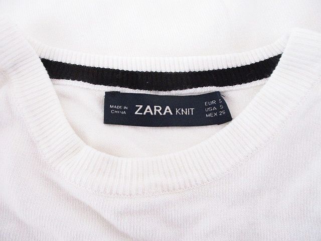 ザラ ZARA 長袖 薄手 ニット カットソー 袖ボタン 白 S レディース 126 