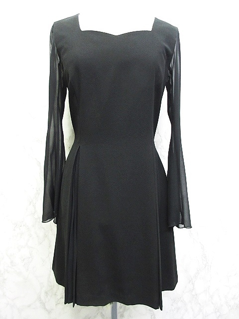 ロペ Rope ワンピース 長袖 ひざ丈 プリーツ シフォン パーティー フォーマル 黒 9at レディース 128 ベクトルパーク