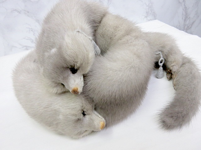 マフラー ティペット 襟巻き サファイヤ ミンク ファー 毛皮 2匹  