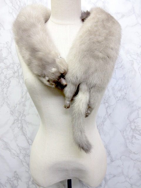 マフラー ティペット 襟巻き サファイヤ ミンク ファー 毛皮 2匹  