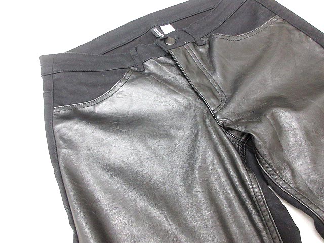 エイチ エム H M ディヴァイデッド Divided パンツ スキニー ロング 切替 レザー 無地 40 黒 ブラック Y レディース 132 ベクトルパーク
