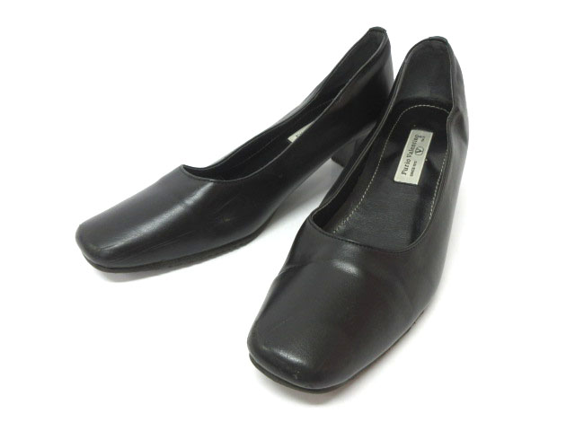 24cm スクエア 黒パンプス VIVAIA スクエアトゥチャンキーヒール